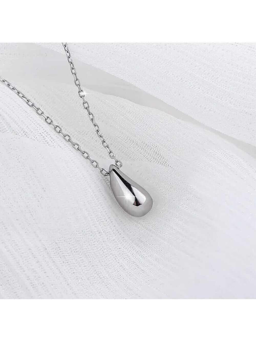 Sterling Silver Water Drop Pear Shape Dainty Delicate Pendant Necklace - Picture 2 of 6